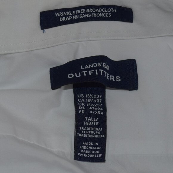 LANDS' END Men's 18.5 - 37T Traditional Fit. No Iron Supima Pinpoint Dress Shirt - Picture 2 of 6